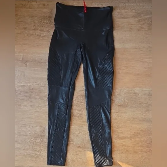 Spanx Faux Leather Moto Leggings Sz L - Picture 3 of 12